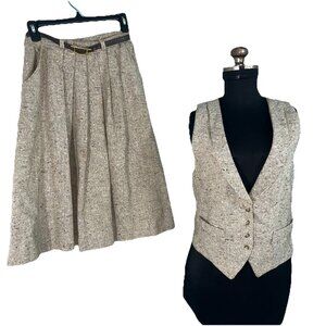 Vintage Campus Casuals Skirt & Vest 1970’Wool blend Pleated Belt Pockets Sz 5